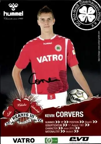 Autogrammkarte Fußballer Kevin Corvers, Rot-Weiss Oberhausen, Autogramm