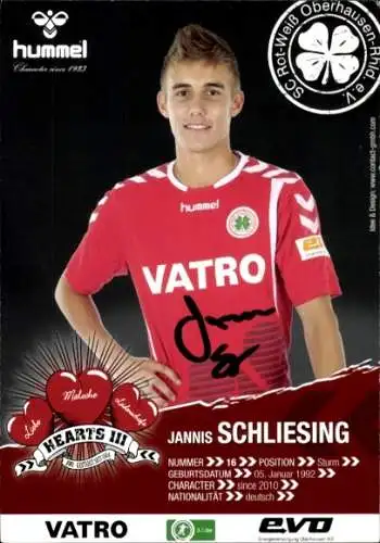 Autogrammkarte Fußballer Jannis Schliesing, Rot-Weiss Oberhausen, Autogramm