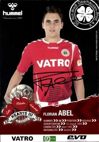 Autogrammkarte Fußballer Florian Abel, Rot-Weiss Oberhausen, Autogramm