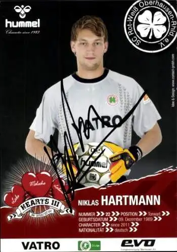 Autogrammkarte Fußballer Niklas Hartmann, Rot-Weiss Oberhausen, Autogramm