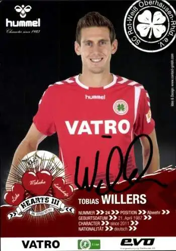 Autogrammkarte Fußballer Tobias Willers, Rot-Weiss Oberhausen, Autogramm