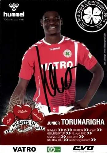 Autogrammkarte Fußballer Junior Torunarigha, Rot-Weiss Oberhausen, Autogramm
