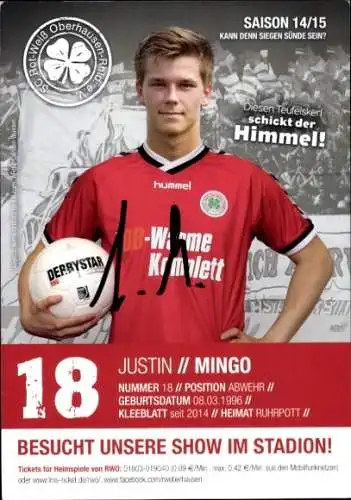 Autogrammkarte Fußballer Justin Mingo, Rot-Weiss Oberhausen, Autogramm