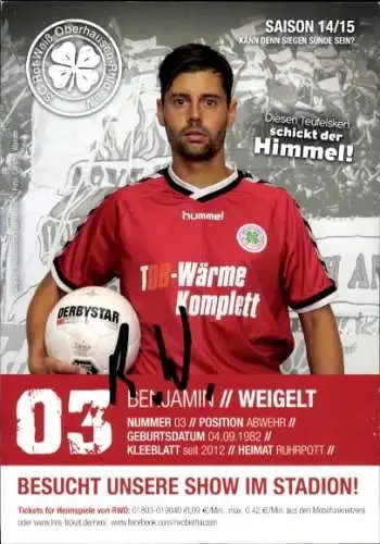 Autogrammkarte Fußballer Benjamin Weigelt, Rot-Weiss Oberhausen, Autogramm