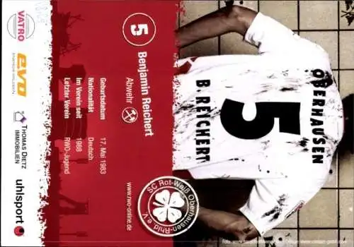 Autogrammkarte Fußballer Benjamin Reichert, Rot-Weiss Oberhausen, Autogramm