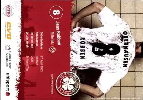 Autogrammkarte Fußballer Jens Robben, Rot-Weiss Oberhausen, Autogramm