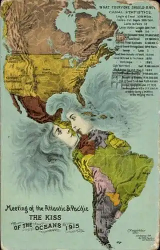 Landkarten Ak Kiss of the Oceans 1915, Meeting of the Atlantic & Pacific, Panamakanal