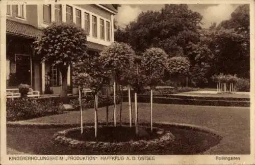 Ak Haffkrug Scharbeutz Ostholstein, Kindererholungsheim Produktion, Rosengarten