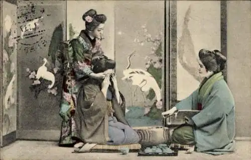 Ak Japan, Geishas in Kimonos, Teezeremonie