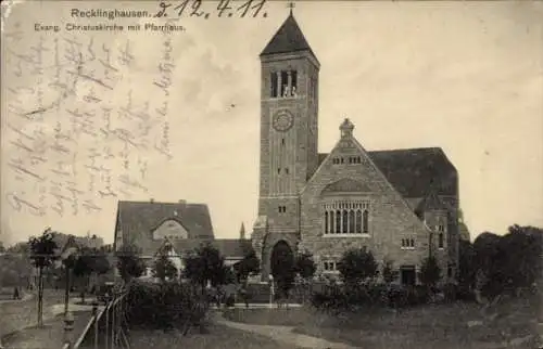 Ak Recklinghausen im Ruhrgebiet, Evangelische Christuskirche, Pfarrhaus