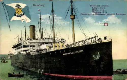 Ak Hamburger Hafen, Schiff President Lincoln, HAPAG