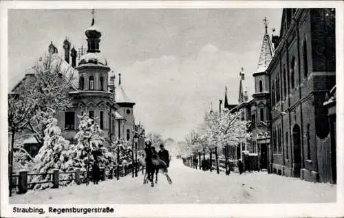 Ak Straubing an der Donau Niederbayern, Regensburgerstraße, Winter