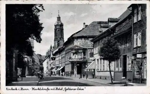Ak Einbeck in Niedersachsen, Blick in die Marktstraße mit Hotel Goldener Löwe