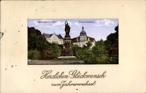 Präge Passepartout Ak Braunschweig in Niedersachsen, Siegesdenkmal, Neujahr