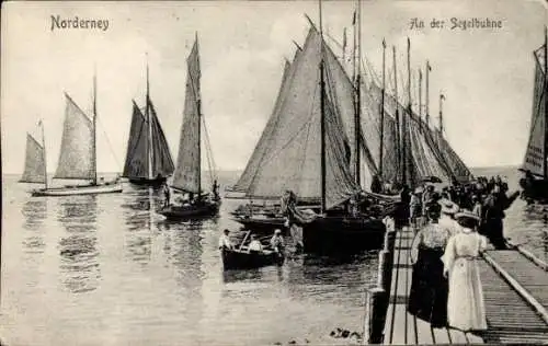 Ak Nordseebad Norderney Ostfriesland, Segelbuhne, Segelboote
