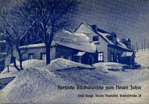 Ak Berlin Neukölln, Emil Sorge, Winter, Neujahr, Friedelstraße 26