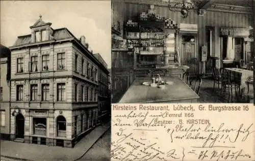 Ak Hansestadt Lübeck, Kirsteins Restaurant, Große Burgstraße 16