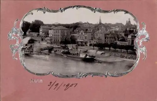 Präge Passepartout Ak Bonn am Rhein, Panorama, Rheinpartie