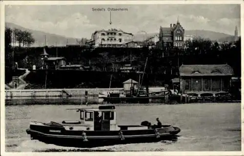 Ak Sassnitz auf der Insel Rügen, Seidels Ostseeheim, Boot Sassnitz