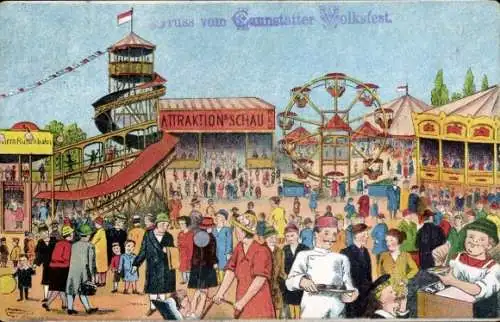 Ak Cannstatt Stuttgart am Neckar, Volksfest, Karussell