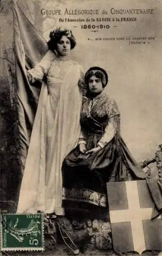 Ak Groupe allégorique, Costumes de Savoie, Frau in französischer Tracht, 1860-1910