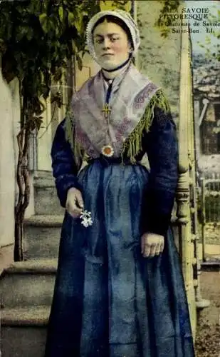 Ak Costumes de Savoie, Frau in französischer Tracht, Saint-Bon