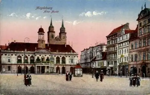 Ak Magdeburg an der Elbe,  Alter Markt mit Rathaus und Geschäften