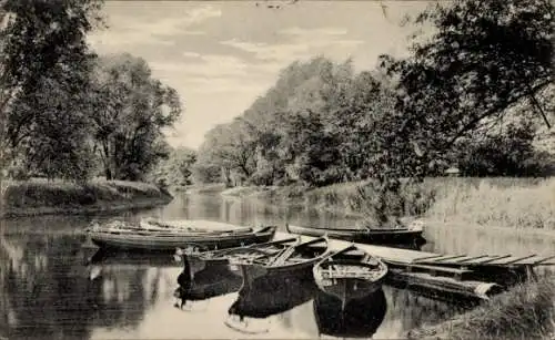 Ak Magdeburg in Sachsen Anhalt, Salzquelle, Erwin Hellner, liegende Boote