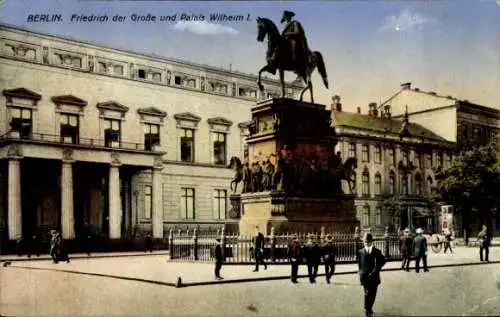 Ak Berlin Charlottenburg, Statue von Friedrich dem Großen, Palais Wilhelm I., historische Arch...