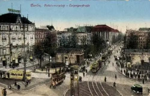 Ak Berlin Tiergarten, Potsdamer Platz, Leipzigerstraße, Straßenbahnen