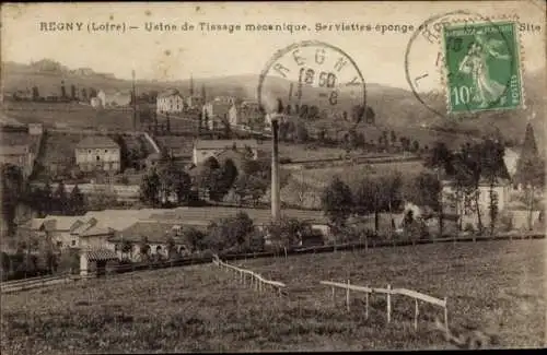 Ak Regny Loire, Usine de Tissage mecanique, Serviettes-epogne