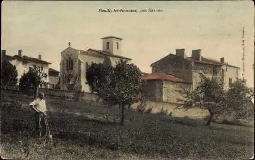 Ak Pouilly-les-Nonains Loire, Teilansicht, Kirche