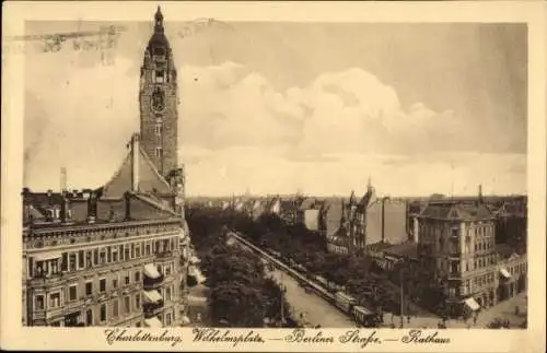 Ak Berlin Charlottenburg, Bahnhof Zoo, Rathaus, Wilhelmsplatz, Berliner Straße, historische Ar...