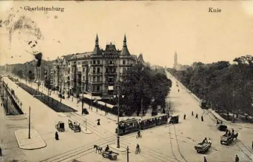 Ak Berlin Charlottenburg, Straßenansicht, Knie, alte Architektur, Straßenbahnlinien