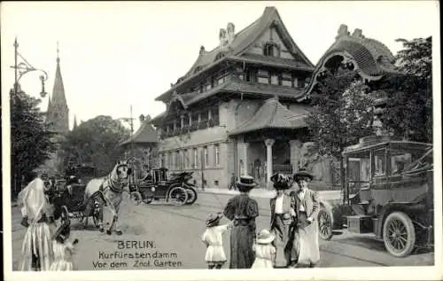 Ak Berlin Charlottenburg, Kurfürstendamm, Historisches Gebäude, Pferd und Wagen, Menschen am S...