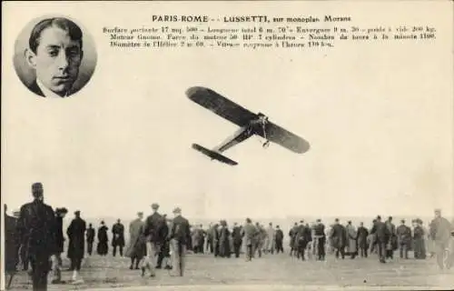 CPA Paris Rome, Lussetti, sur monoplan Morane