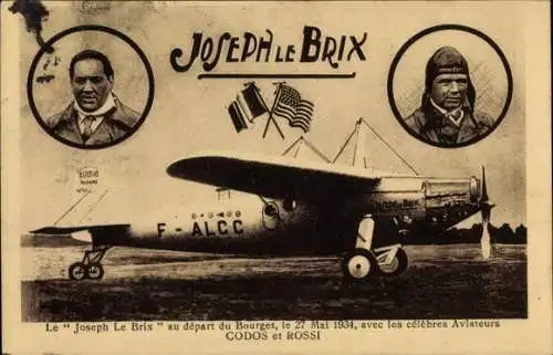 CPA Joseph Le Brix au départ du Bourget, le 27 Mai 1934, avec les célèbres Aviateurs