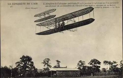 Ak The Wonders of Aviation, Flugzeug des amerikanischen Fliegers Wright