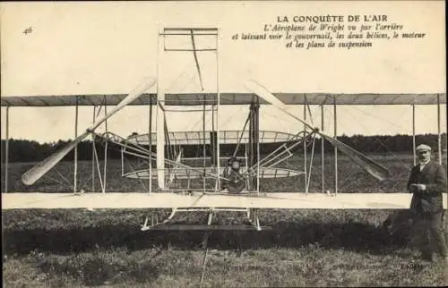 Ak L'Aeroplane de Wright vu par l'arriere et laissant voir le gouvernail, Flugzeug