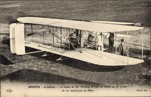 Ak Sports, Aviation, Biplan Wilbur Wright, Doppeldecker