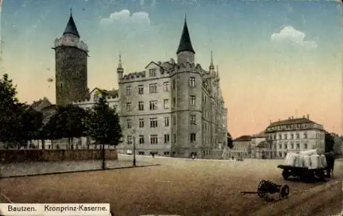 Ak Bautzen in der Oberlausitz, Kronprinz-Kaserne, historische Architektur, Straßenansicht