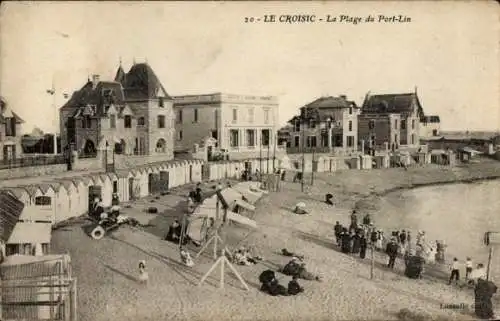Ak Le Croisic Loire Atlantique, Strand von Port-Lin,  Gebäude, Sand, Menschen, Wellen