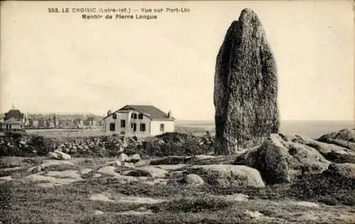 Ak Le Croisic Loire Atlantique, Menhir von Pierre Longue, Blick auf Port-Lin, Landschaft, Gebäude