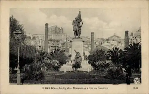 Ak Lisboa Lissabon Portugal, Monumento a Sá da Bandeira, Statue, Park, Stadtansicht, Palmengarten