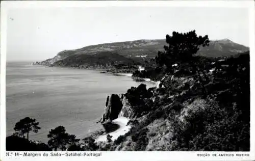 Ak Palmela Setubal Portugal, N. 14 - Margem do Sado, Küstenansicht, Natur, Berge