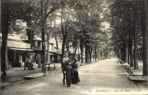 Ak Luchon Haute Garonne, Boulevard mit Bäumen, Protagonisten, Ladenfront, ruhige Straße