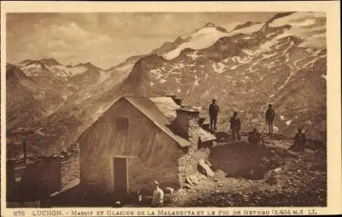 Ak Luchon Haute Garonne, Gebirgslandschaft, Massif und Gletscher, Pic de Nethou, Mountain House
