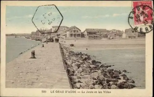 Ak Agde Hérault, Le Grau d'Agde, Seebrücke, Villen