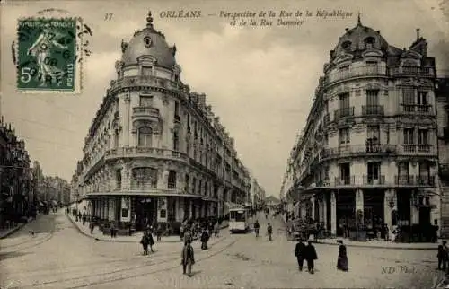 Ak Orléans Loiret, Straßenansicht, Rue de la République, Rue Bannier,  Architektur