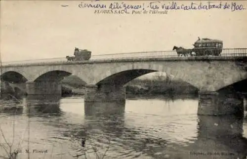Ak Florensac Hérault, Brücke über den Hérault, Pferdewagen, altes Foto, Edition M. Flouret